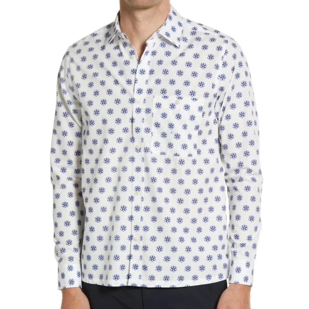 Ted Baker Ilenka White Floral Geo Print Cotton Button-Up Shirt Size 4/ L